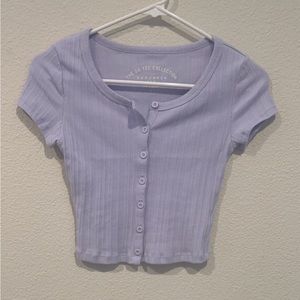 purple button down top